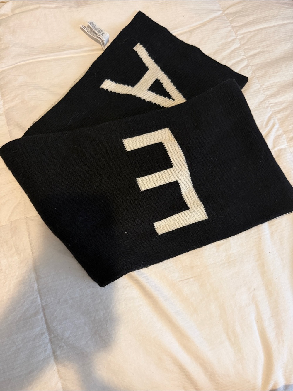 Athleta Black and White Knit Logo Scarf